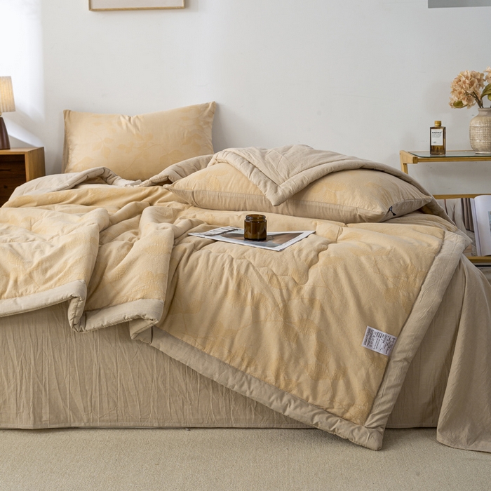 91家纺网 家纺一手货源 找家纺 恋人优选 2026新款樱花叶全棉提花夏被空调被 樱花叶-卡其