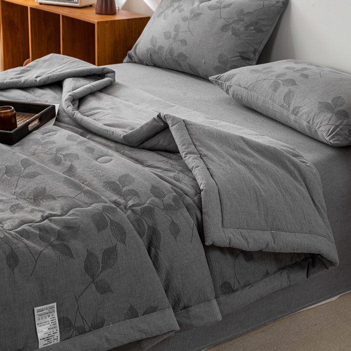 91家纺网 家纺一手货源 找家纺 恋人优选 2026新款樱花叶全棉提花夏被空调被 樱花叶-灰