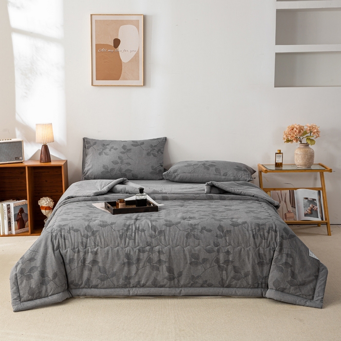 91家纺网 家纺一手货源 找家纺 恋人优选 2026新款樱花叶全棉提花夏被空调被 樱花叶-灰