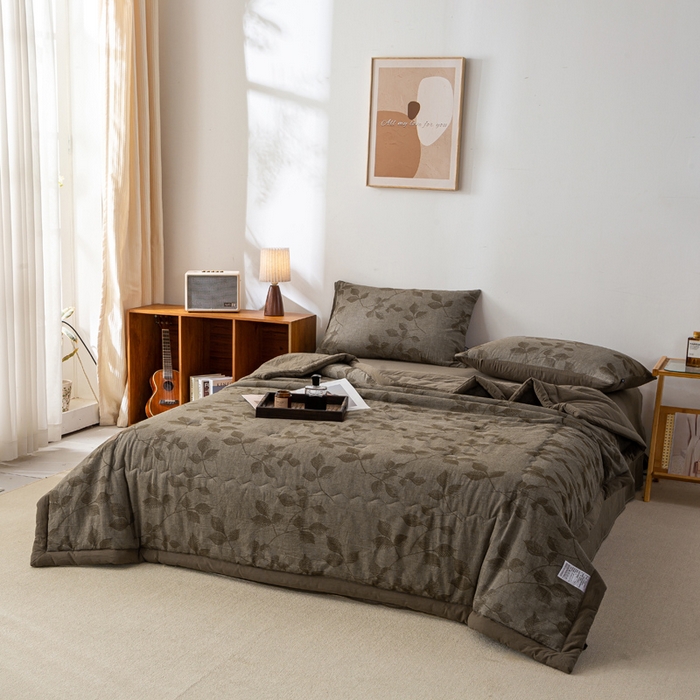 91家纺网 家纺一手货源 找家纺 恋人优选 2026新款樱花叶全棉提花夏被空调被 樱花叶-咖