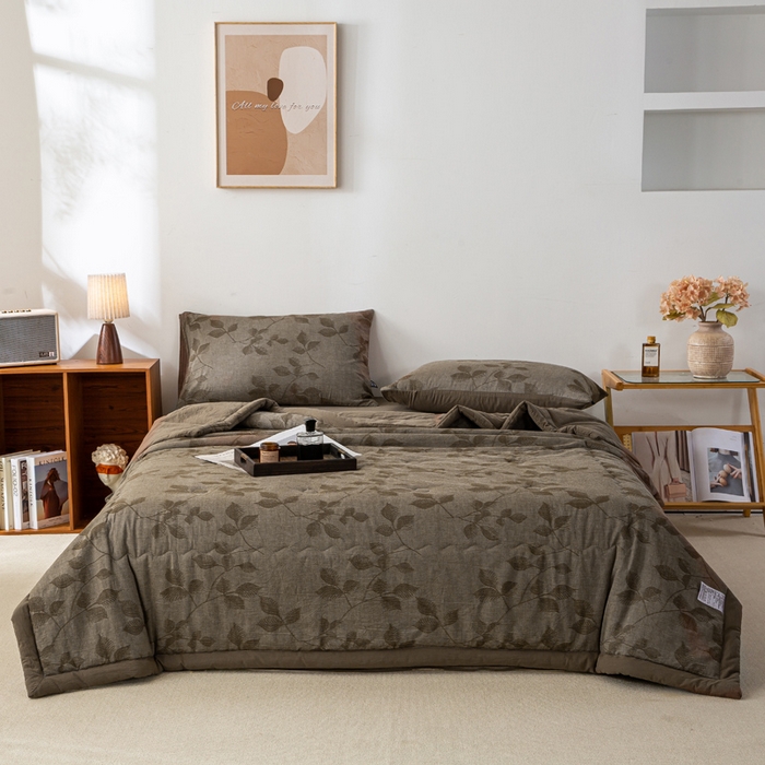 91家纺网 家纺一手货源 找家纺 恋人优选 2026新款樱花叶全棉提花夏被空调被 樱花叶-咖