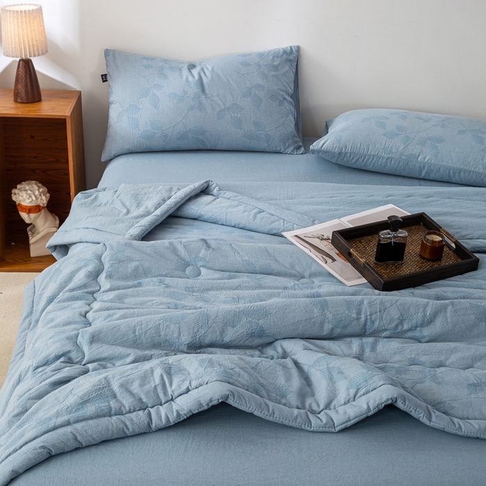 91家纺网 家纺一手货源 找家纺 恋人优选 2026新款樱花叶全棉提花夏被空调被 樱花叶-兰