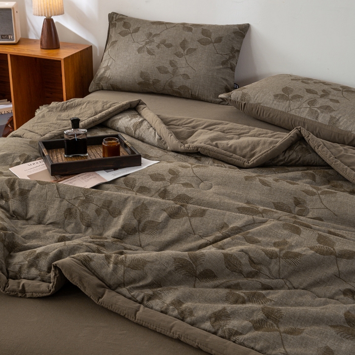 91家纺网 家纺一手货源 找家纺 恋人优选 2026新款樱花叶全棉提花夏被空调被 樱花叶-咖