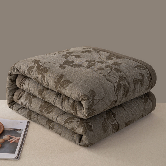 恋人优选 2026新款樱花叶全棉提花夏被空调被 樱花叶-咖