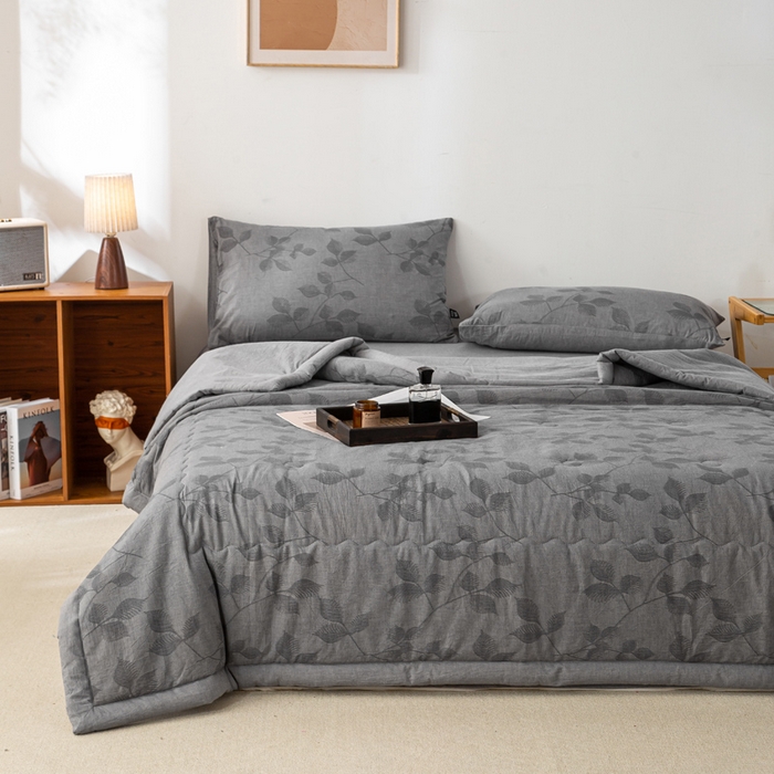 91家纺网 家纺一手货源 找家纺 恋人优选 2026新款樱花叶全棉提花夏被空调被 樱花叶-灰