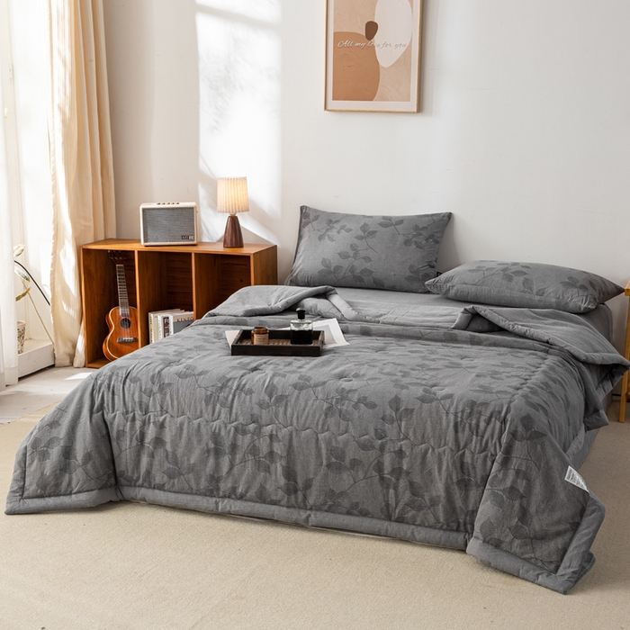 91家纺网 家纺一手货源 找家纺 恋人优选 2026新款樱花叶全棉提花夏被空调被 樱花叶-灰