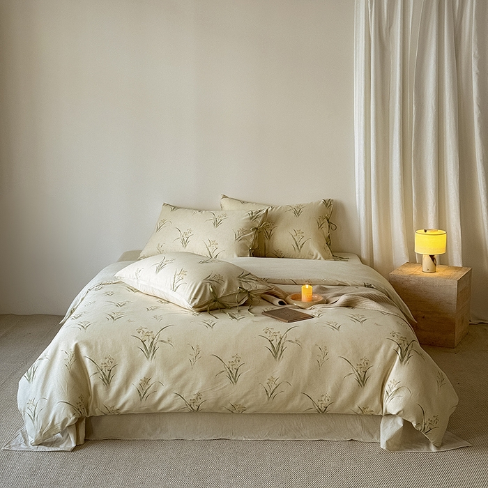 91家纺网 家纺一手货源 找家纺 Mr.pig猪先生水洗棉 2026新款A类棉麻四件套中古风全棉纯棉亚麻被套床单轻奢高档床上用品（供货价联系门市，展示价格为控价） 花韵玉兰