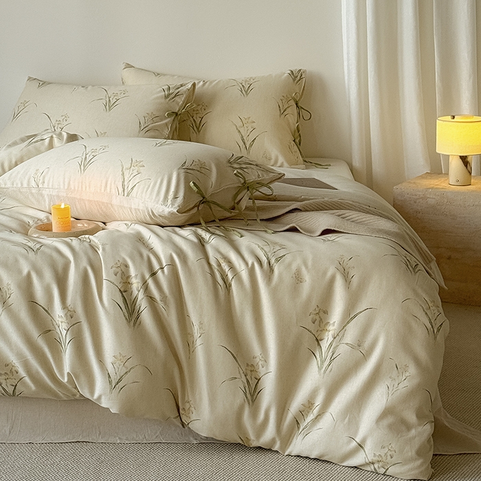 91家纺网 家纺一手货源 找家纺 Mr.pig猪先生水洗棉 2026新款A类棉麻四件套中古风全棉纯棉亚麻被套床单轻奢高档床上用品（供货价联系门市，展示价格为控价） 花韵玉兰