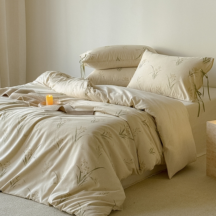 91家纺网 家纺一手货源 找家纺 Mr.pig猪先生水洗棉 2026新款A类棉麻四件套中古风全棉纯棉亚麻被套床单轻奢高档床上用品（供货价联系门市，展示价格为控价） 花韵玉兰