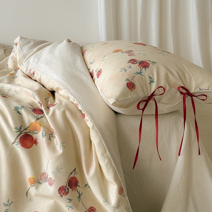 91家纺网 家纺一手货源 找家纺 Mr.pig猪先生水洗棉 2026新款A类棉麻四件套中古风全棉纯棉亚麻被套床单轻奢高档床上用品（供货价联系门市，展示价格为控价） 石榴