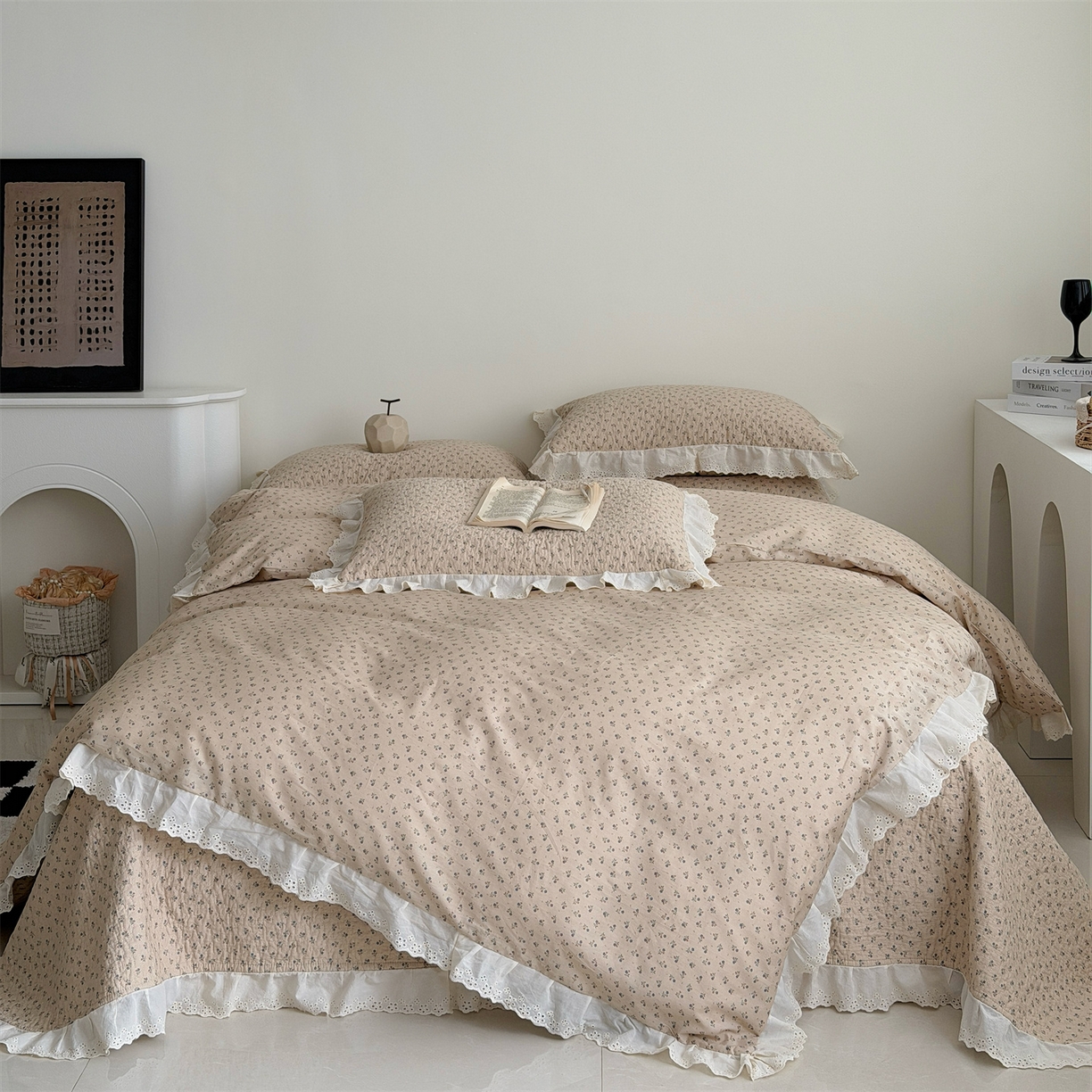 91家纺网 家纺一手货源 找家纺 佰织鑫家居 2026新款全棉法式砂洗棉花床盖款被套四件套 美拉德