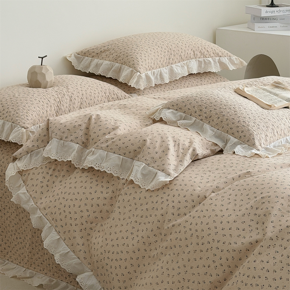 91家纺网 家纺一手货源 找家纺 佰织鑫家居 2026新款全棉法式砂洗棉花床盖款被套四件套 美拉德