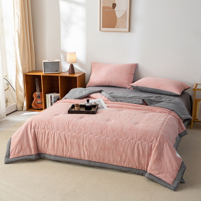 91家纺网 家纺一手货源 找家纺 恋人优选 2026新款樱花叶全棉提花夏被空调被 樱花叶-粉