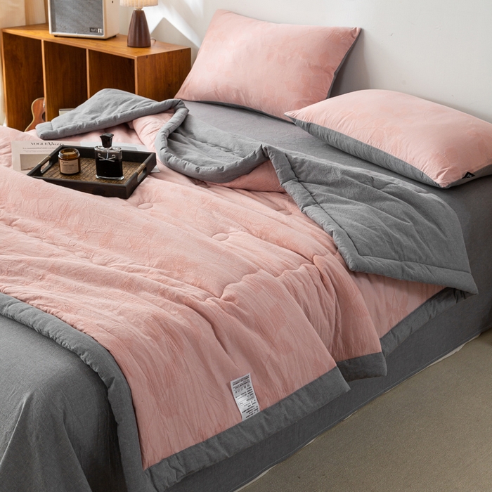 91家纺网 家纺一手货源 找家纺 恋人优选 2026新款樱花叶全棉提花夏被空调被 樱花叶-粉