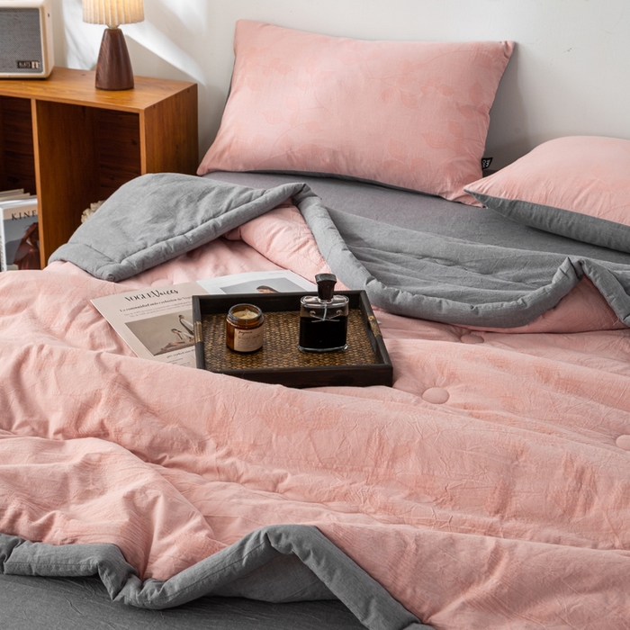 91家纺网 家纺一手货源 找家纺 恋人优选 2026新款樱花叶全棉提花夏被空调被 樱花叶-粉