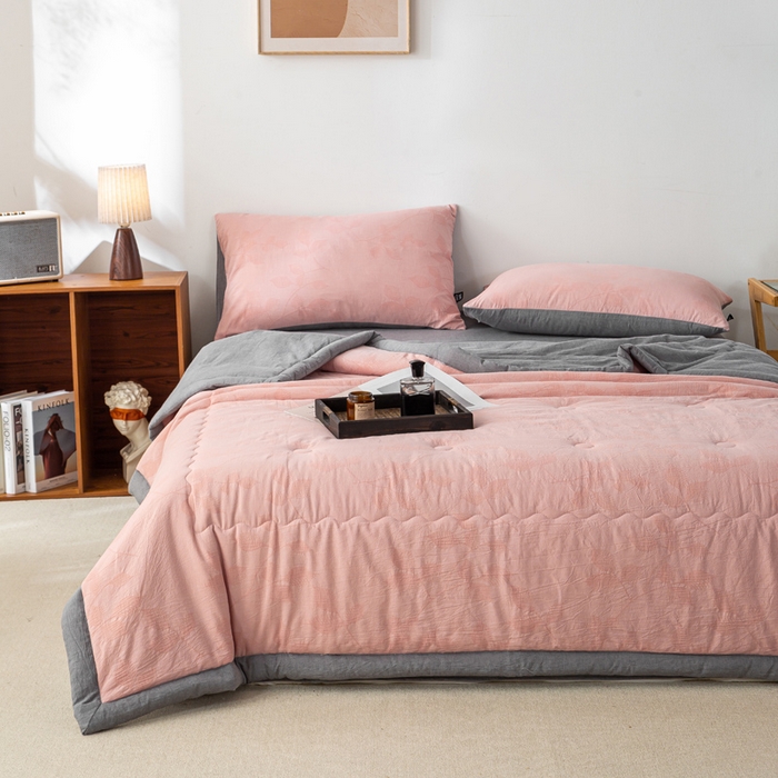 91家纺网 家纺一手货源 找家纺 恋人优选 2026新款樱花叶全棉提花夏被空调被 樱花叶-粉