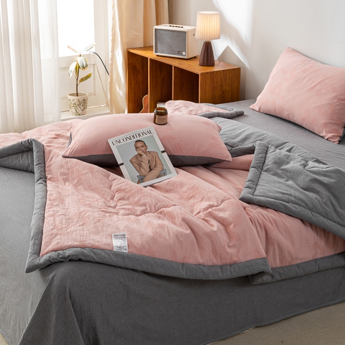 91家纺网 家纺一手货源 找家纺 恋人优选 2026新款樱花叶全棉提花夏被空调被 樱花叶-粉