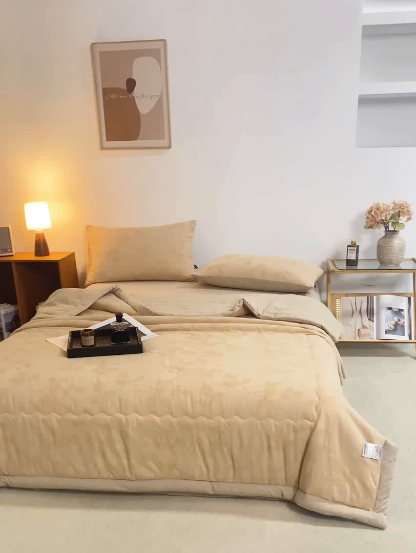 91家纺网 家纺一手货源 找家纺 恋人优选 2026新款樱花叶全棉提花夏被空调被 樱花叶-卡其