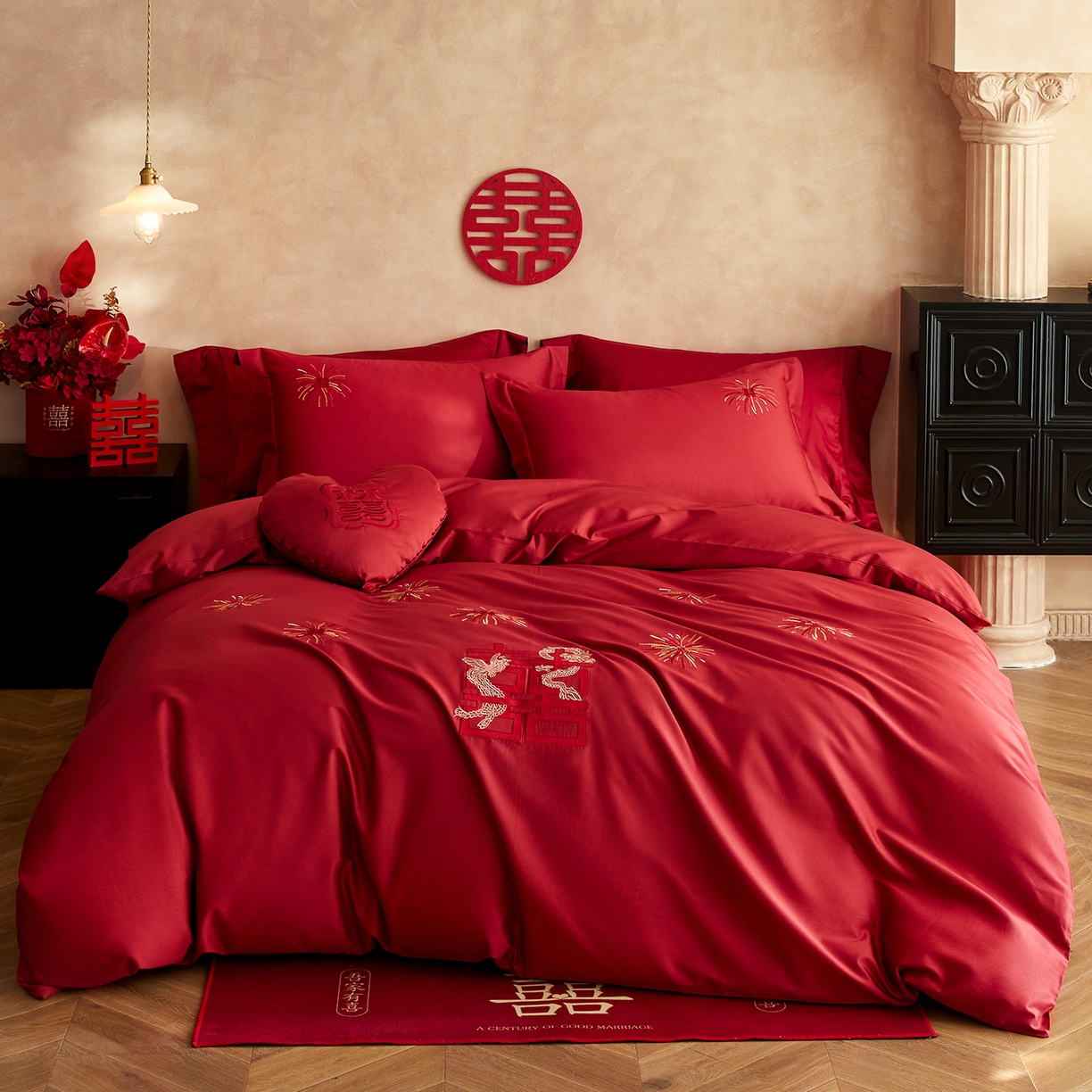 （总）沐珩家纺 2026新款100S长绒棉贡缎刺绣四件套-烟火印迹