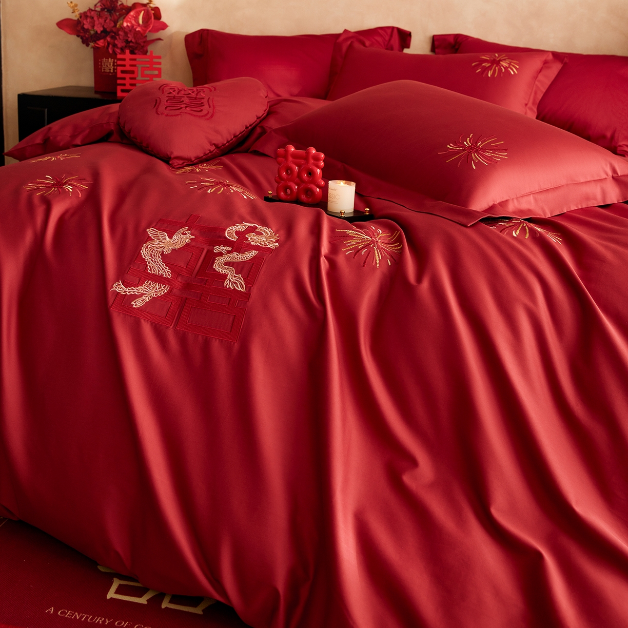 91家纺网 家纺一手货源 找家纺 （总）沐珩家纺 2026新款100S长绒棉贡缎刺绣四件套-烟火印迹