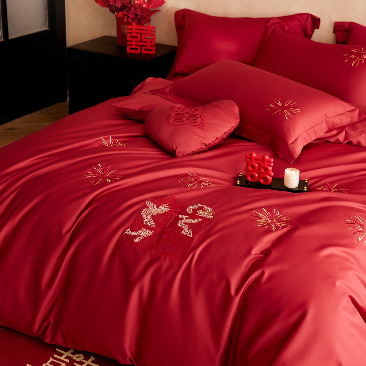 91家纺网 家纺一手货源 找家纺 （总）沐珩家纺 2026新款100S长绒棉贡缎刺绣四件套-烟火印迹