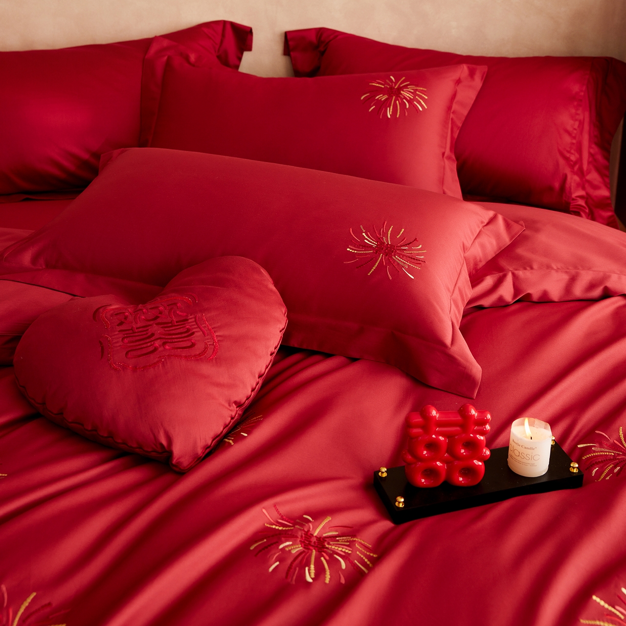 91家纺网 家纺一手货源 找家纺 （总）沐珩家纺 2026新款100S长绒棉贡缎刺绣四件套-烟火印迹