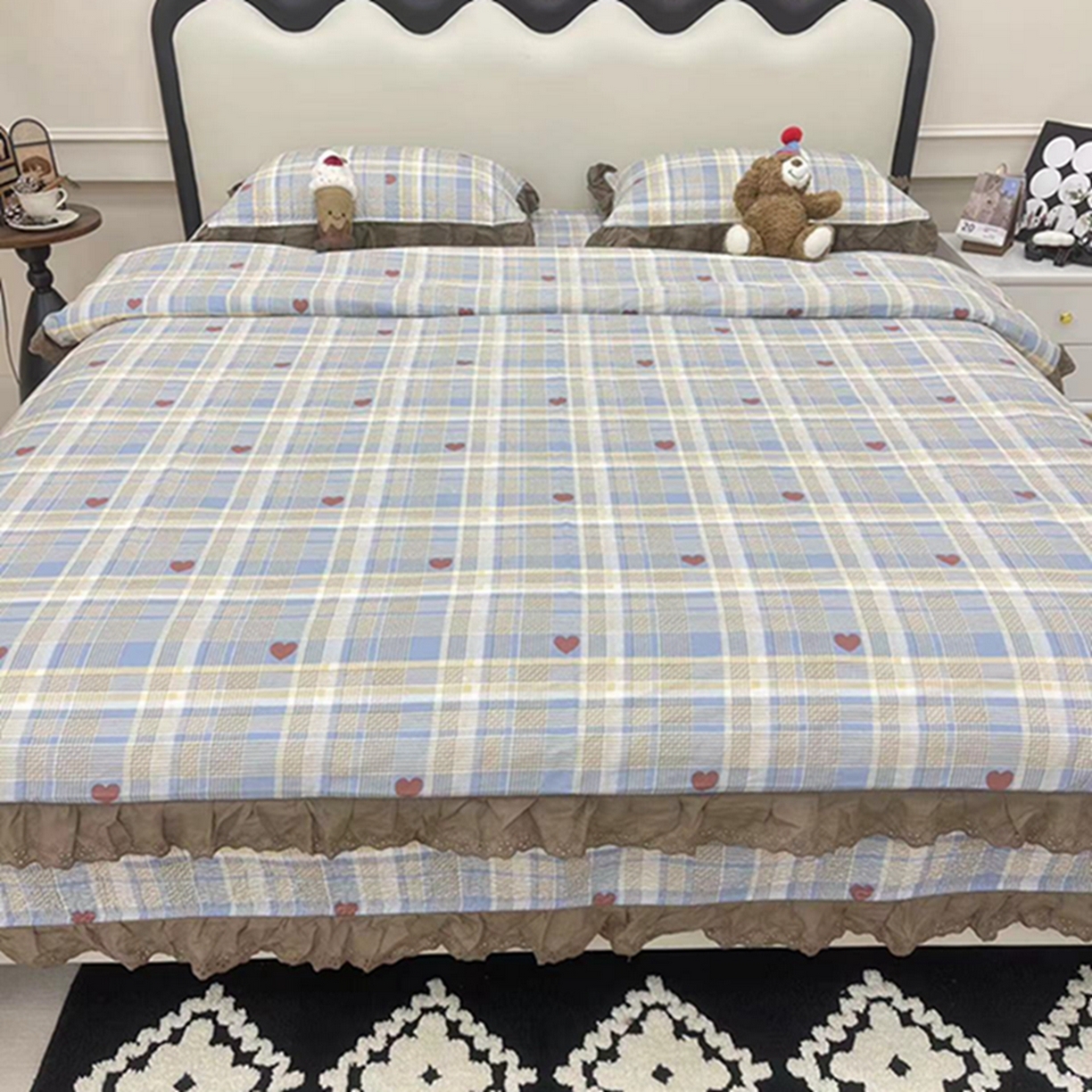 91家纺网 家纺一手货源 找家纺 禧瑞谷 2026新款法式纯棉床盖韩版花边床盖三件套四件套 格调蓝色