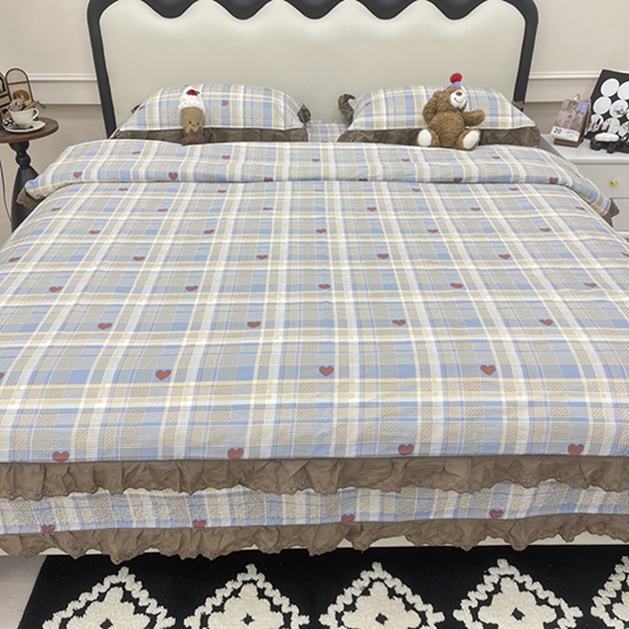 91家纺网 家纺一手货源 找家纺 禧瑞谷 2026新款法式纯棉床盖韩版花边床盖三件套四件套 格调蓝色