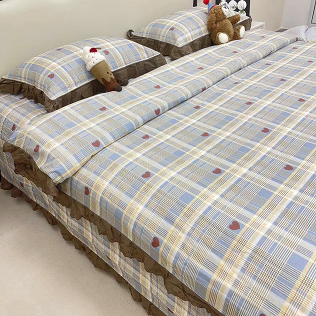 91家纺网 家纺一手货源 找家纺 禧瑞谷 2026新款法式纯棉床盖韩版花边床盖三件套四件套 格调蓝色