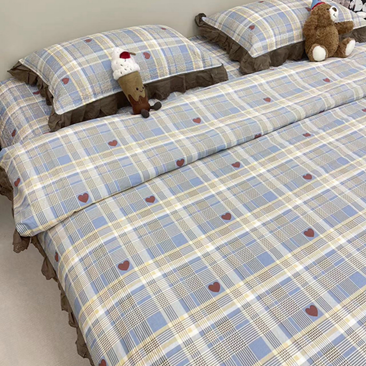 91家纺网 家纺一手货源 找家纺 禧瑞谷 2026新款法式纯棉床盖韩版花边床盖三件套四件套 格调蓝色