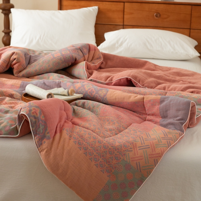 91家纺网 家纺一手货源 找家纺 睡棉坊 2026新款全棉色织提花双层纱夏被夏凉被空调被 百纳