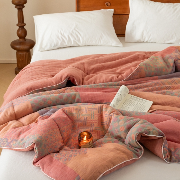 91家纺网 家纺一手货源 找家纺 睡棉坊 2026新款全棉色织提花双层纱夏被夏凉被空调被 百纳