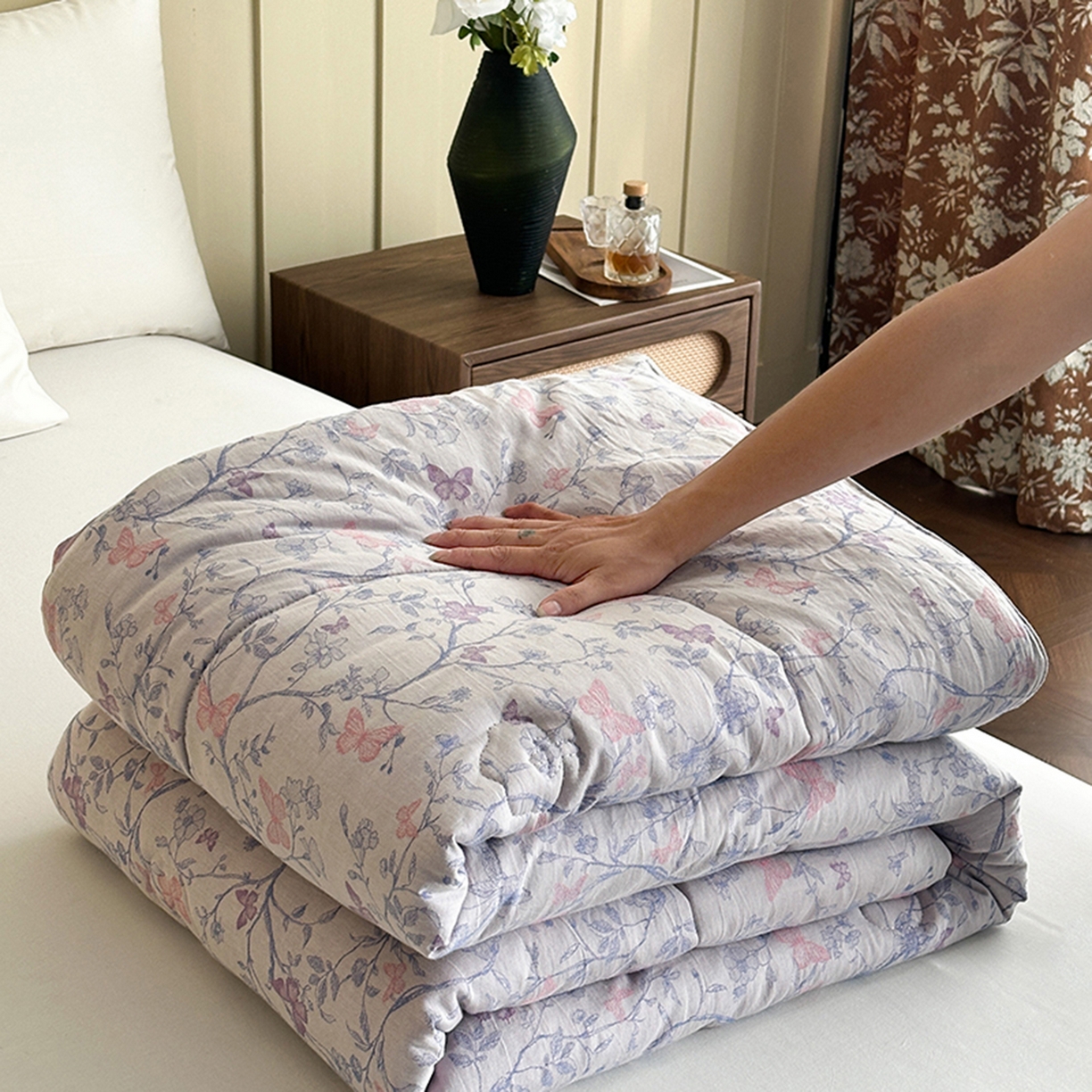 睡棉坊 2026新款全棉色织提花双层纱夏被夏凉被空调被 蝶结缘