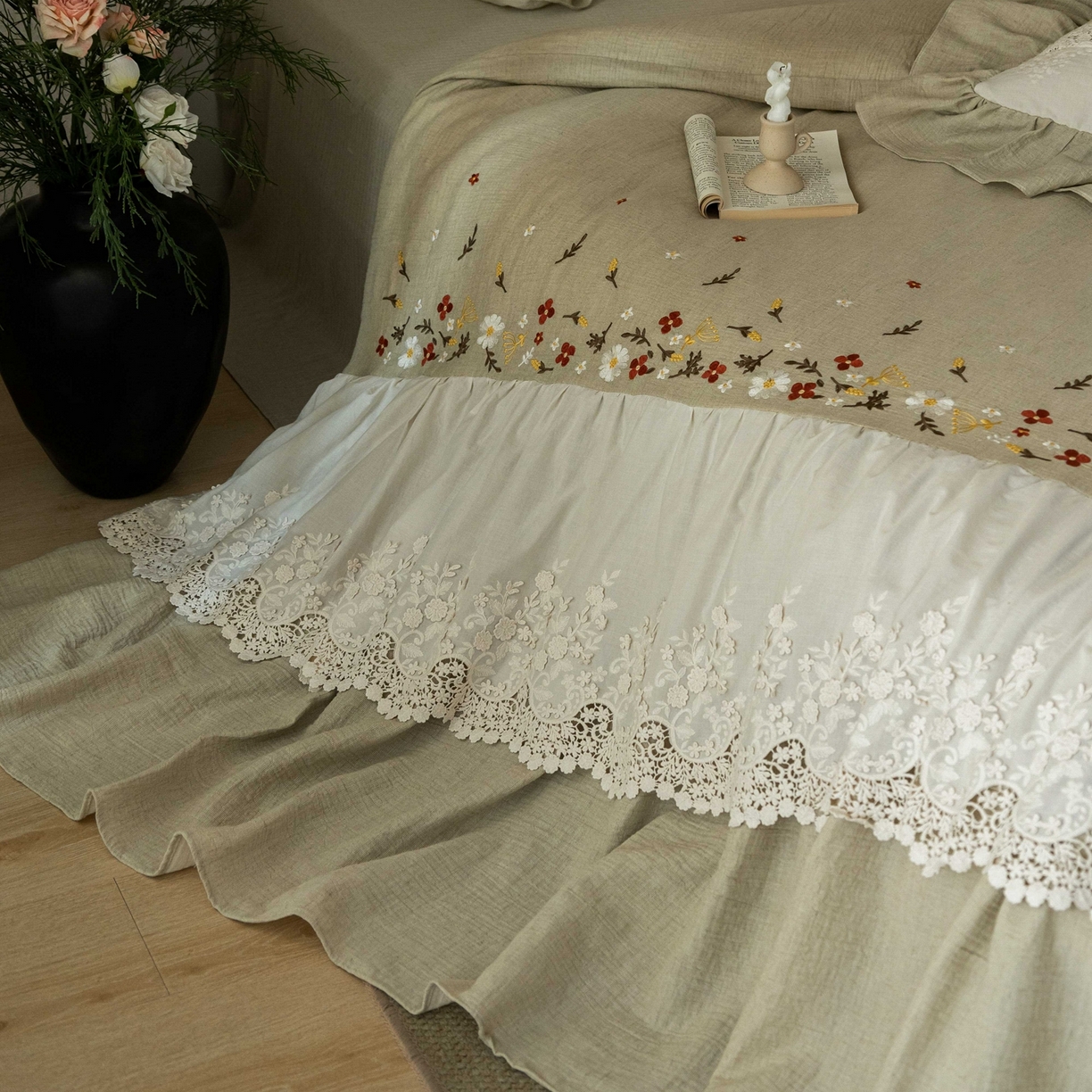 91家纺网 家纺一手货源 找家纺 觅糖家纺 2026春夏新款棉麻皱皱纱布毛巾绣四件套-清欢系列 清欢-绿