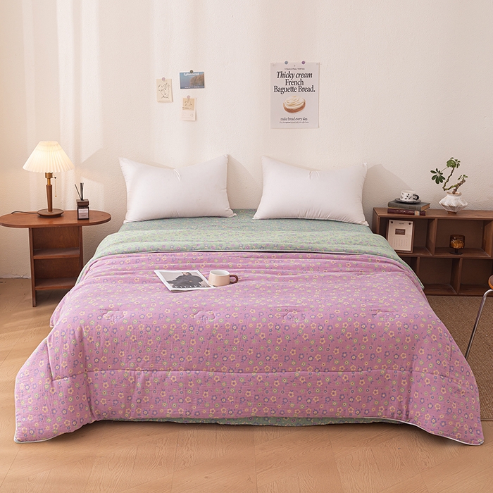 91家纺网 家纺一手货源 找家纺 睡棉坊 2026新款全棉色织提花双层纱夏被夏凉被空调被 雪花飘