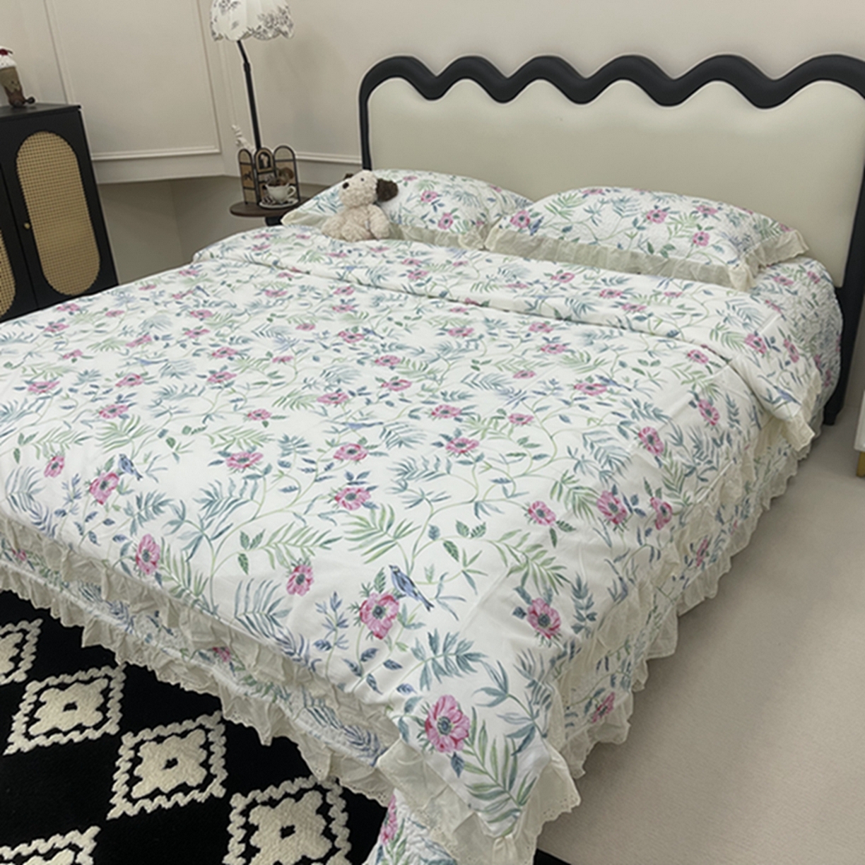 91家纺网 家纺一手货源 找家纺 禧瑞谷 2026新款法式纯棉床盖韩版花边床盖三件套四件套 林间花叙