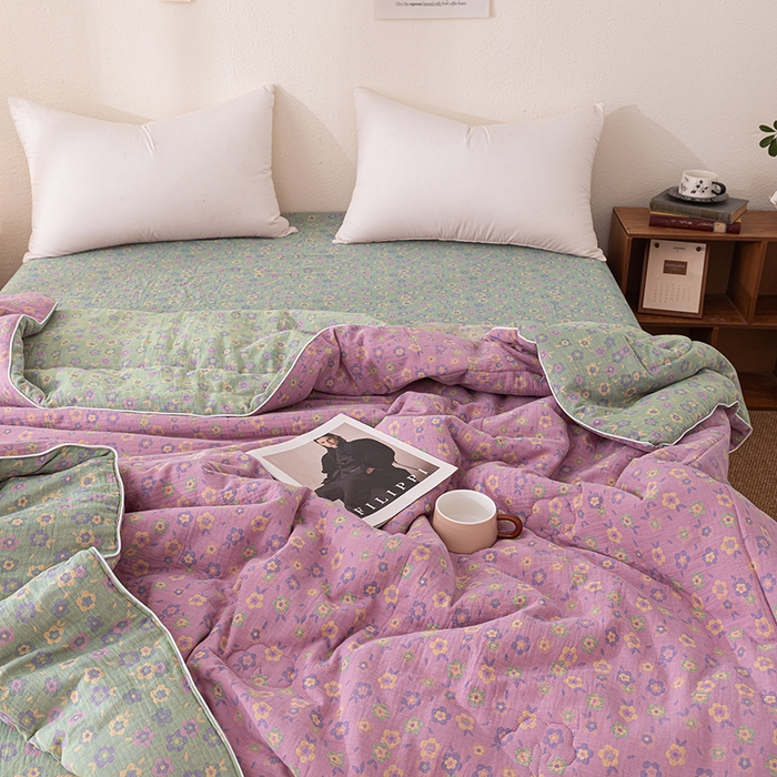 91家纺网 家纺一手货源 找家纺 睡棉坊 2026新款全棉色织提花双层纱夏被夏凉被空调被 雪花飘