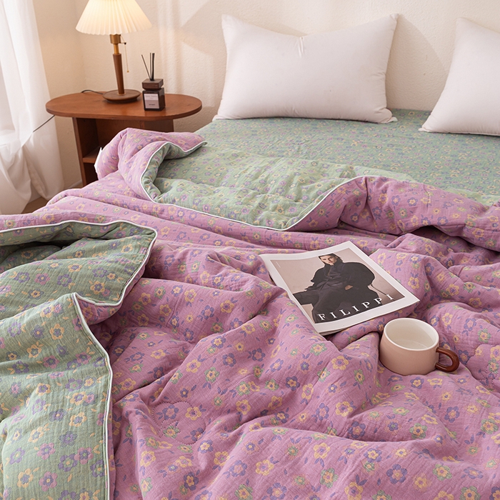 91家纺网 家纺一手货源 找家纺 睡棉坊 2026新款全棉色织提花双层纱夏被夏凉被空调被 雪花飘