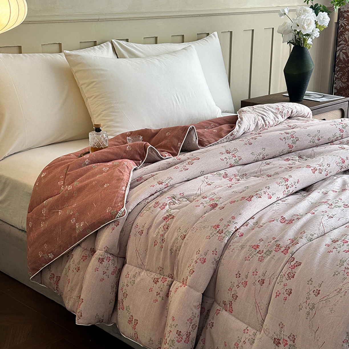 91家纺网 家纺一手货源 找家纺 睡棉坊 2026新款全棉色织提花双层纱夏被夏凉被空调被 雪梅