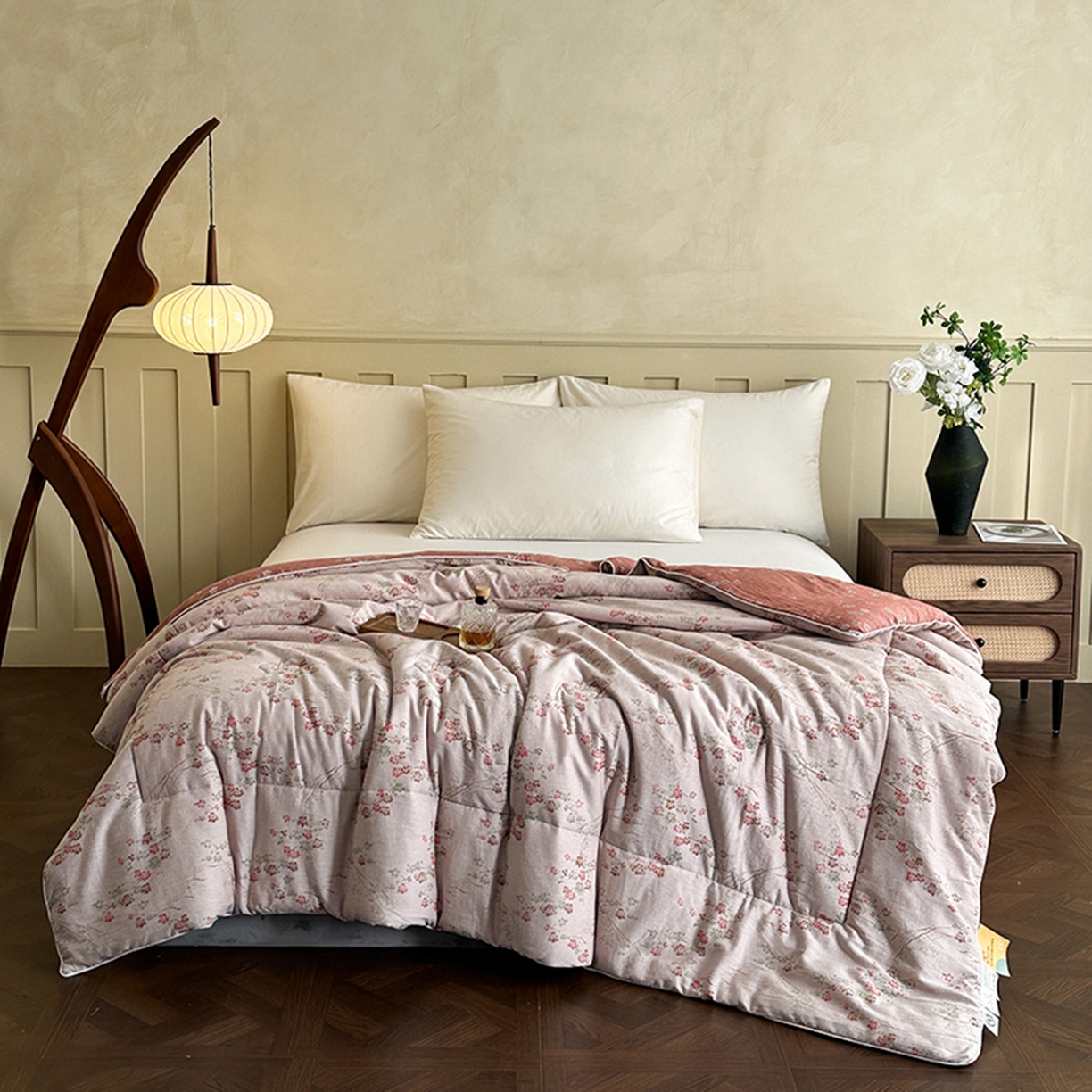 91家纺网 家纺一手货源 找家纺 睡棉坊 2026新款全棉色织提花双层纱夏被夏凉被空调被 雪梅