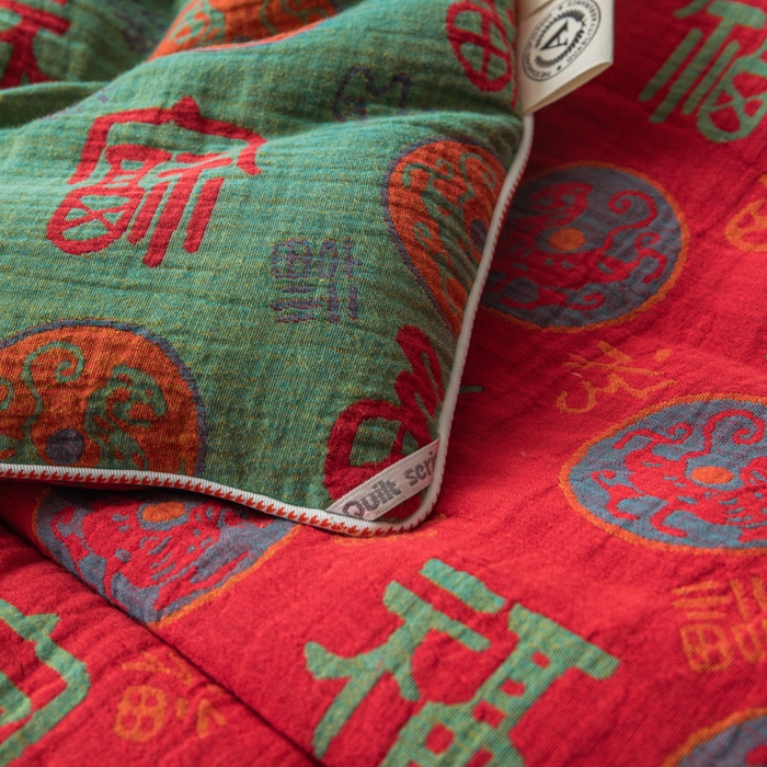 91家纺网 家纺一手货源 找家纺 睡棉坊 2026新款全棉色织提花双层纱夏被夏凉被空调被 百福