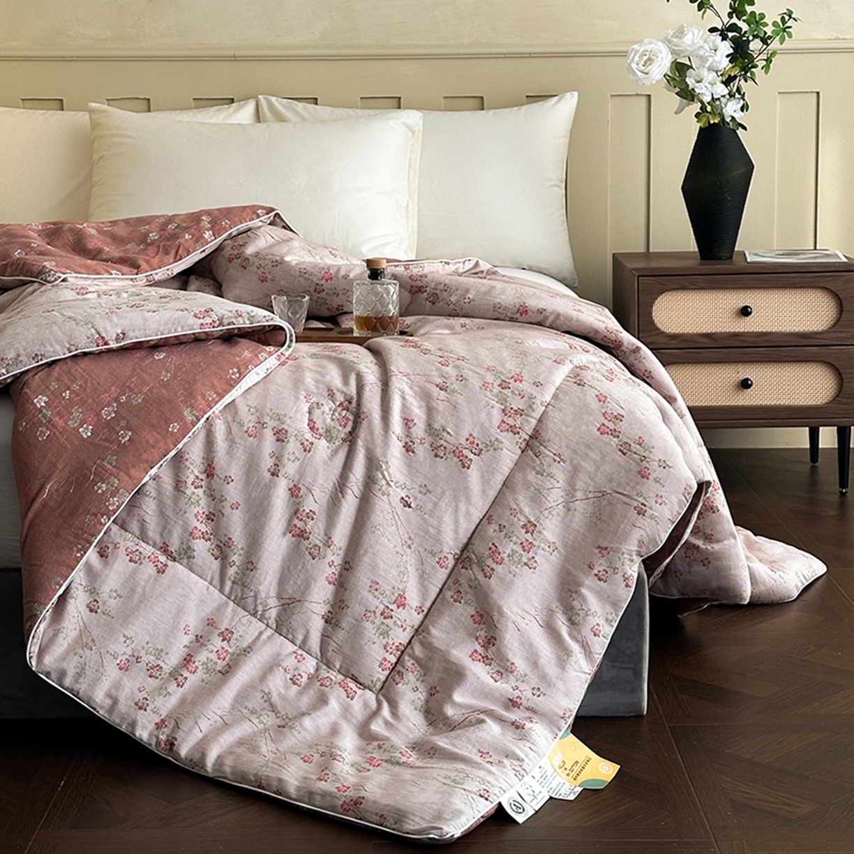 91家纺网 家纺一手货源 找家纺 睡棉坊 2026新款全棉色织提花双层纱夏被夏凉被空调被 雪梅