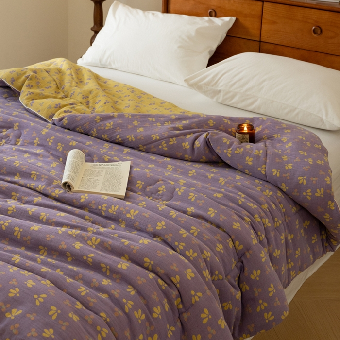 91家纺网 家纺一手货源 找家纺 睡棉坊 2026新款全棉色织提花双层纱夏被夏凉被空调被 诗画-紫