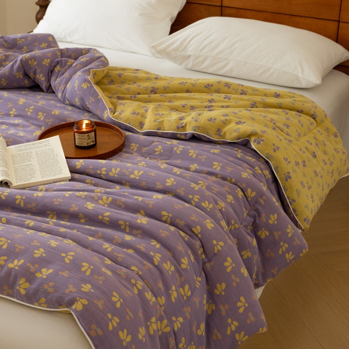91家纺网 家纺一手货源 找家纺 睡棉坊 2026新款全棉色织提花双层纱夏被夏凉被空调被 诗画-紫