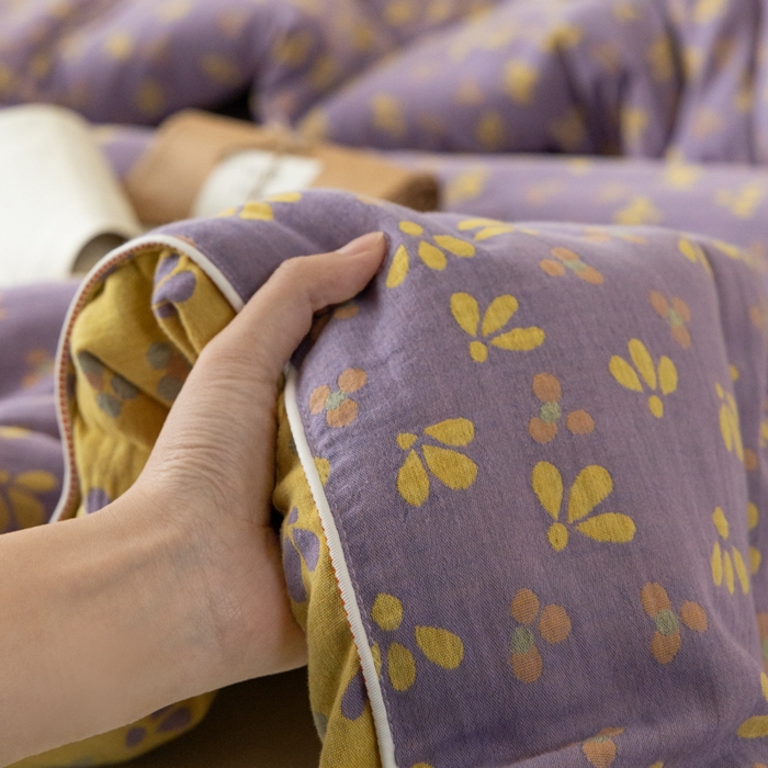 91家纺网 家纺一手货源 找家纺 睡棉坊 2026新款全棉色织提花双层纱夏被夏凉被空调被 诗画-紫