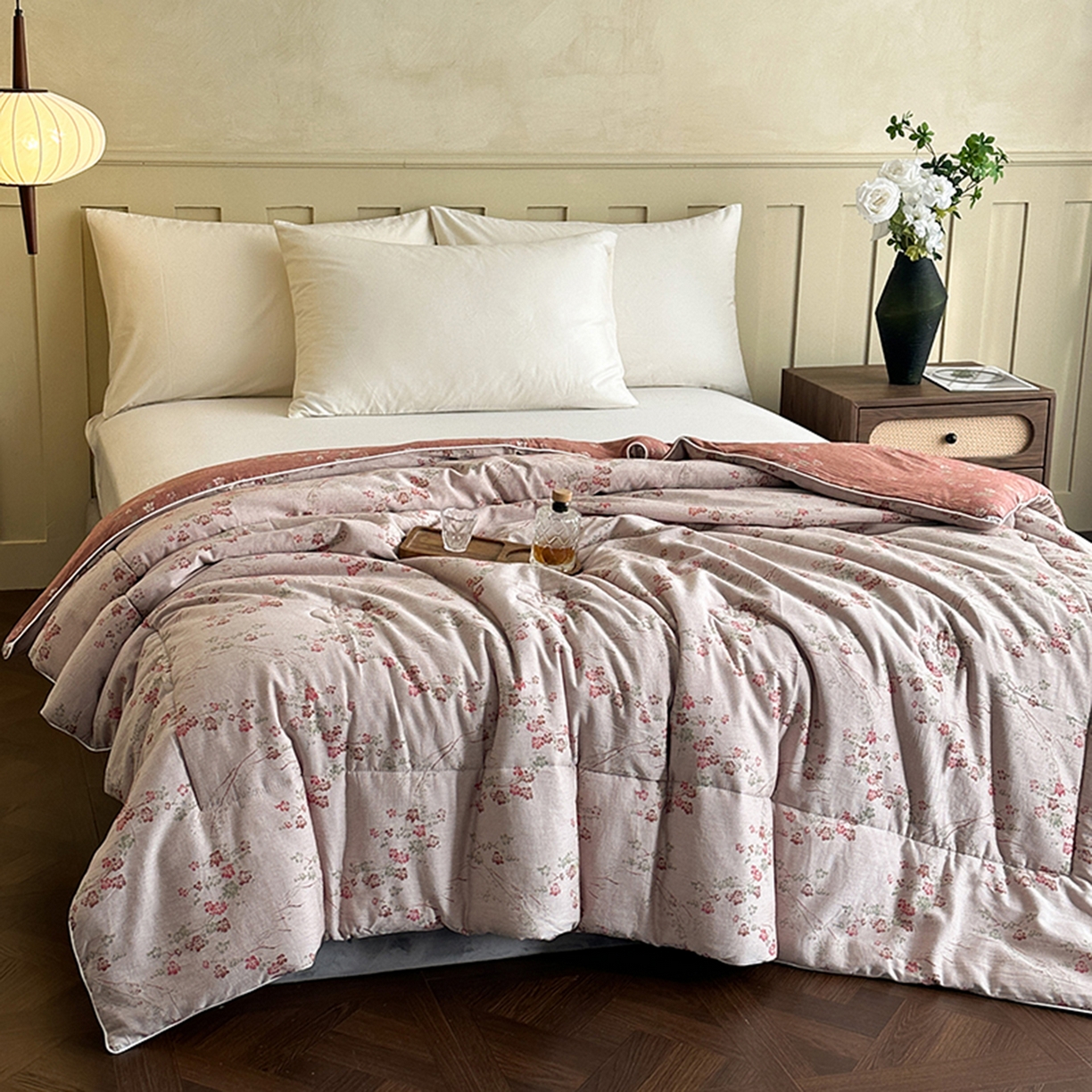 91家纺网 家纺一手货源 找家纺 睡棉坊 2026新款全棉色织提花双层纱夏被夏凉被空调被 雪梅