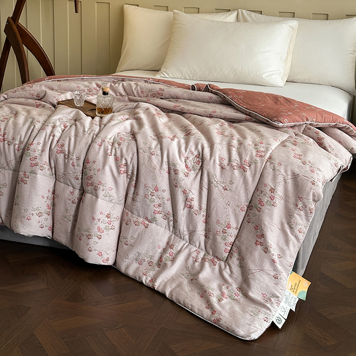 91家纺网 家纺一手货源 找家纺 睡棉坊 2026新款全棉色织提花双层纱夏被夏凉被空调被 雪梅