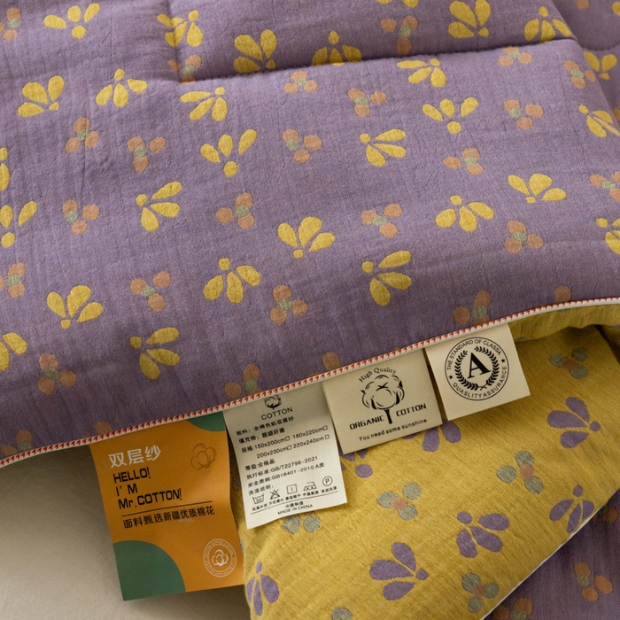 91家纺网 家纺一手货源 找家纺 睡棉坊 2026新款全棉色织提花双层纱夏被夏凉被空调被 诗画-紫