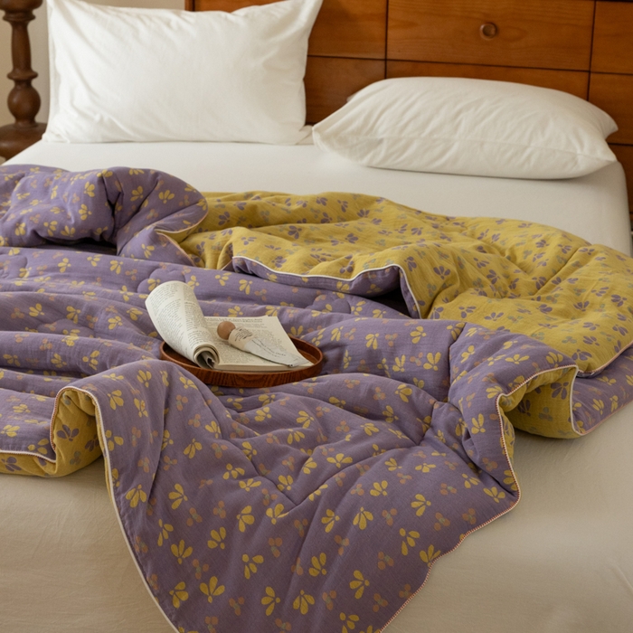 91家纺网 家纺一手货源 找家纺 睡棉坊 2026新款全棉色织提花双层纱夏被夏凉被空调被 诗画-紫