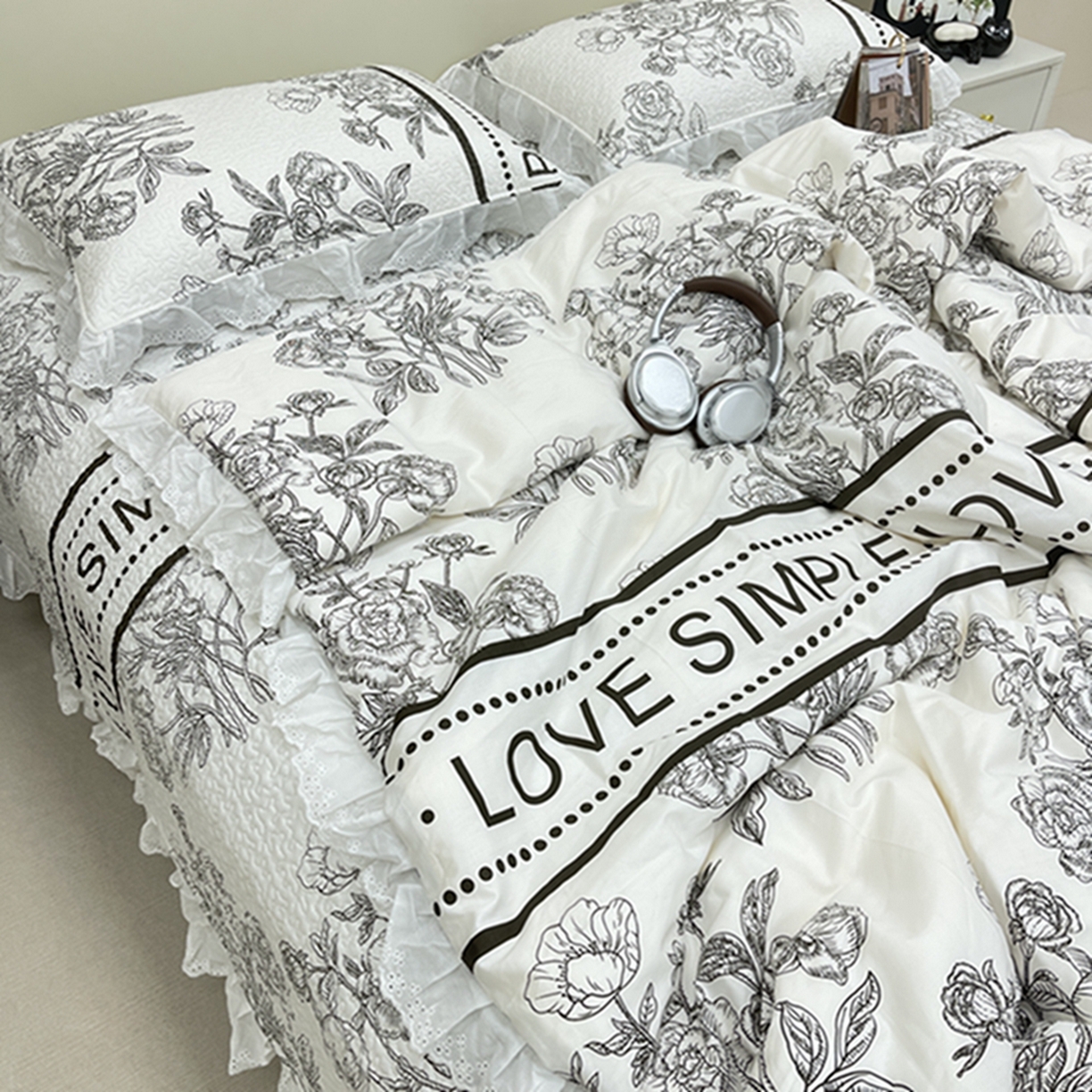 91家纺网 家纺一手货源 找家纺 禧瑞谷 2026新款法式纯棉床盖韩版花边床盖三件套四件套 梦境